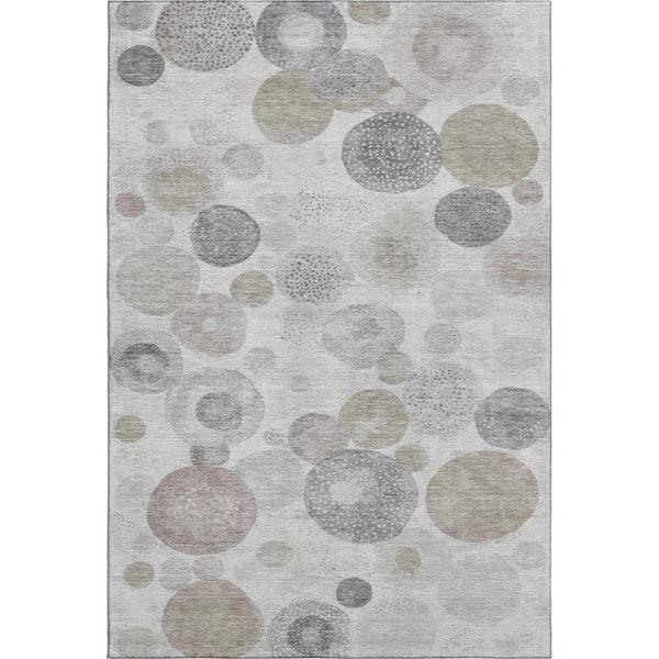 HomeRoots 8' Stylish Taupe Gray & Ivory Geometric Washable Round Rug with UV Protection for High-Traffic Areas 707344