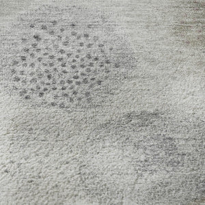 HomeRoots 8' Stylish Taupe Gray & Ivory Geometric Washable Round Rug with UV Protection for High-Traffic Areas 707344