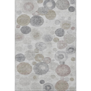 HomeRoots 8' Stylish Taupe Gray & Ivory Geometric Washable Round Rug with UV Protection for High-Traffic Areas 707344