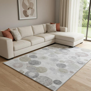 HomeRoots 9' X 12' Taupe Gray Geometric Area Rug – Washable, Stain-Resistant, UV-Protected for Modern Spaces 707346