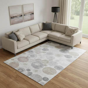 HomeRoots 10' X 14' Taupe Gray & Ivory Geometric Area Rug - Washable, UV Protected, Perfect for Modern Homes! 707347