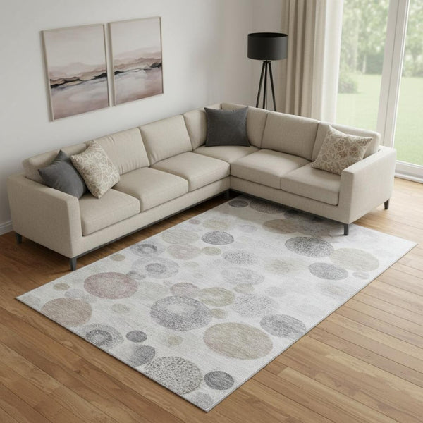 HomeRoots 10' X 14' Taupe Gray & Ivory Geometric Area Rug - Washable, UV Protected, Perfect for Modern Homes! 707347