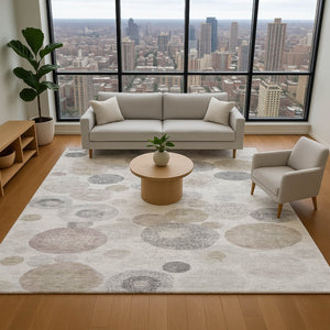 HomeRoots 10' X 14' Taupe Gray & Ivory Geometric Area Rug - Washable, UV Protected, Perfect for Modern Homes! 707347