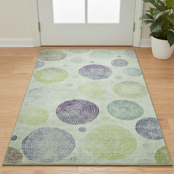 HomeRoots 5' Geometric Artichoke Green & Purple Area Rug - Washable, UV Protected, Non-Slip, Stylish Design 707349
