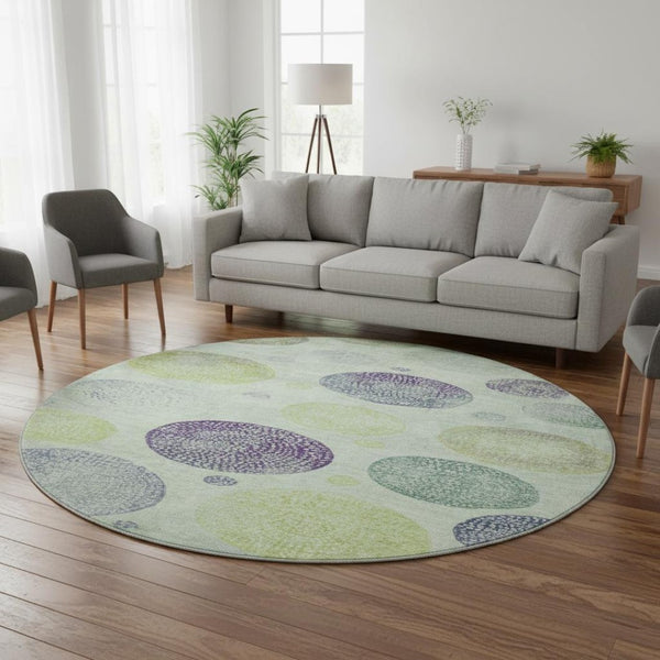 HomeRoots 8' X 10' Vibrant Artichoke Green & Purple Geometric Washable Area Rug with UV Protection & Safety 707351