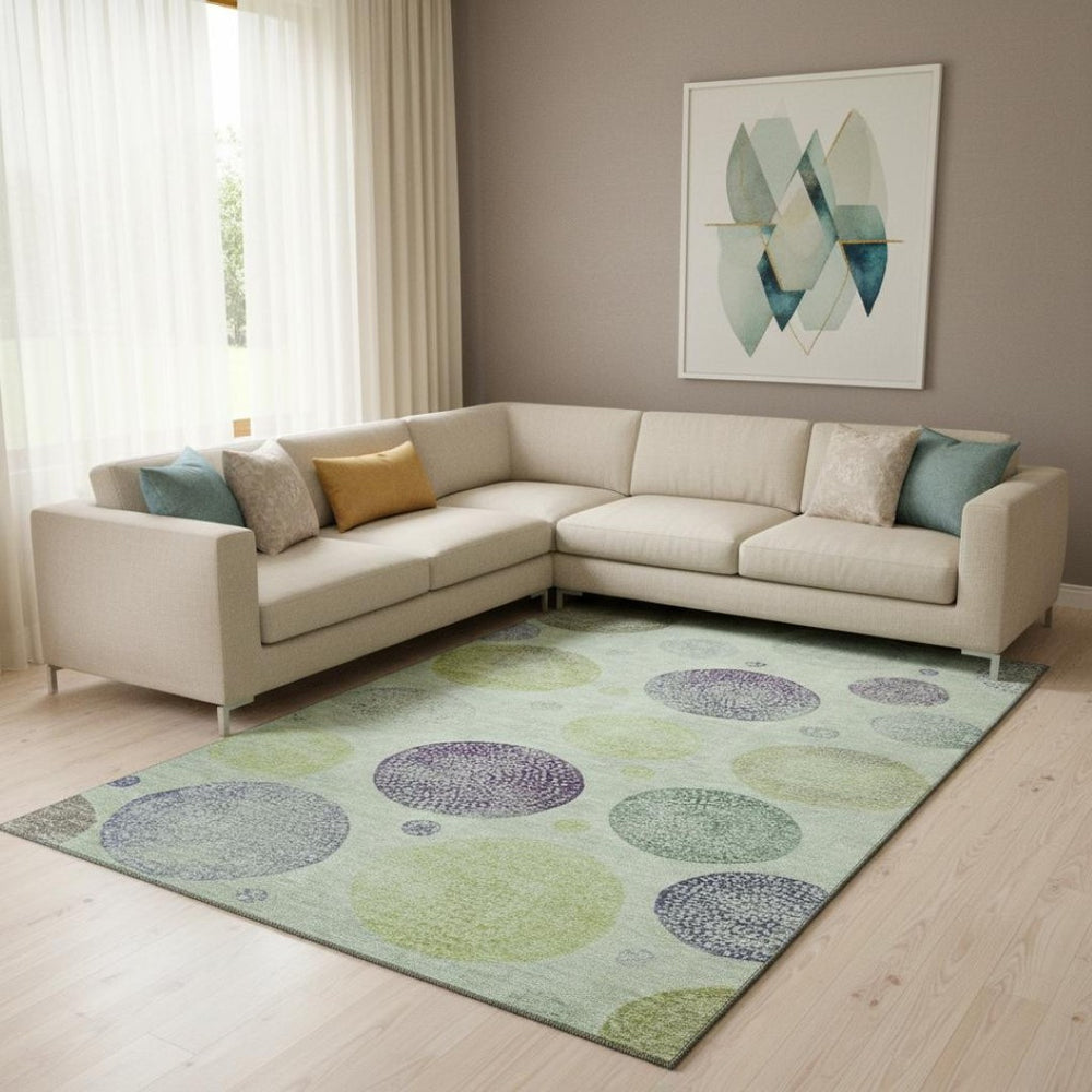HomeRoots 9' X 12' Artichoke Green & Purple Geometric Washable Area Rug with Stain Resistance & UV Protection 707352