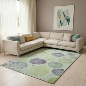 HomeRoots 9' X 12' Artichoke Green & Purple Geometric Washable Area Rug with Stain Resistance & UV Protection 707352