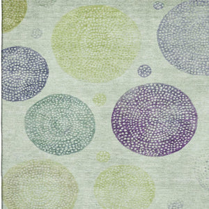 HomeRoots 9' X 12' Artichoke Green & Purple Geometric Washable Area Rug with Stain Resistance & UV Protection 707352