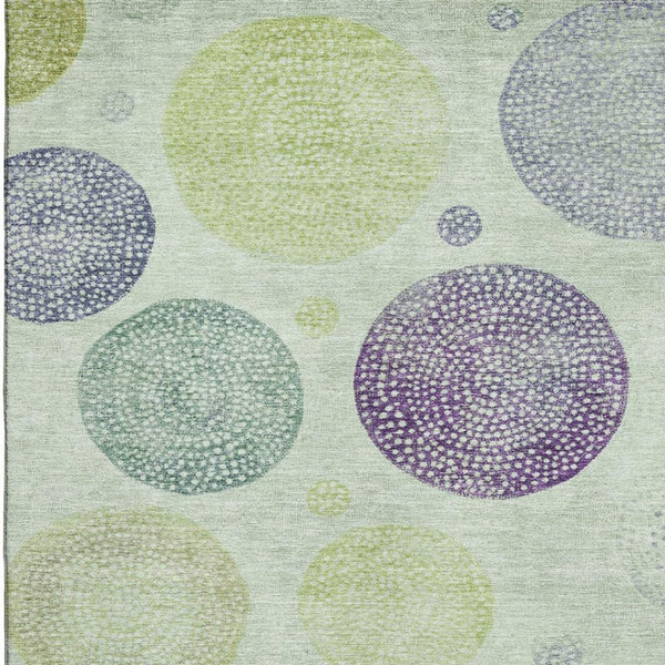 HomeRoots 9' X 12' Artichoke Green & Purple Geometric Washable Area Rug with Stain Resistance & UV Protection 707352