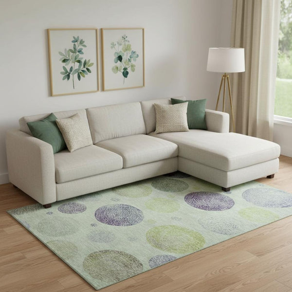 HomeRoots 10' x 14' Artichoke Green & Purple Geometric Area Rug - Washable, UV Protected, Stylish & Durable! 707353