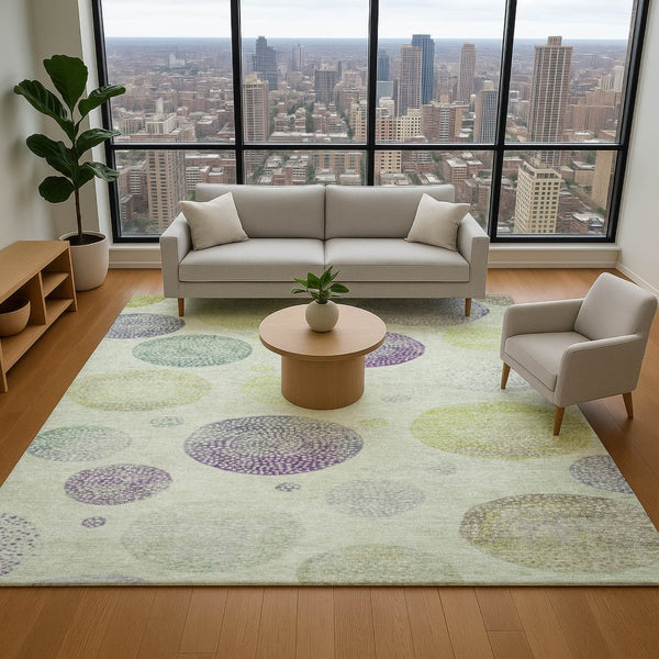 HomeRoots 10' x 14' Artichoke Green & Purple Geometric Area Rug - Washable, UV Protected, Stylish & Durable! 707353