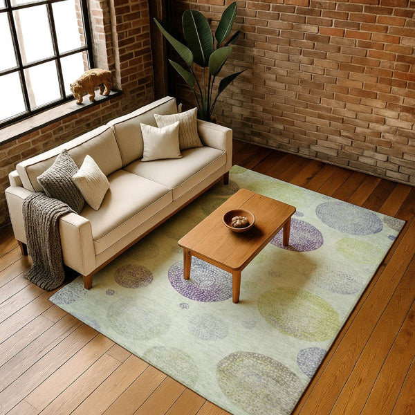 HomeRoots 10' x 14' Artichoke Green & Purple Geometric Area Rug - Washable, UV Protected, Stylish & Durable! 707353
