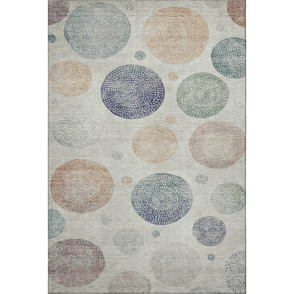 HomeRoots 5' X 8' Stylish Beige and Blue Geometric Area Rug - Washable, UV Protected, Family-Friendly Design 707355