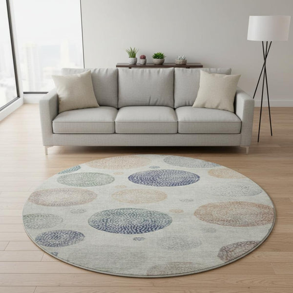 HomeRoots 8' X 10' Beige And Blue Geometric Washable Rug – Durable, Stain-Resistant, UV Protected & Non-Slip! 707357