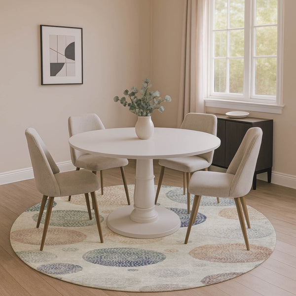 HomeRoots 8' X 10' Beige And Blue Geometric Washable Rug – Durable, Stain-Resistant, UV Protected & Non-Slip! 707357