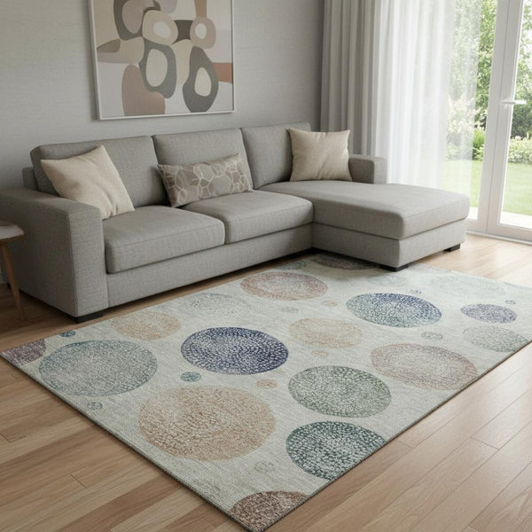 HomeRoots 9' X 12' Beige and Blue Geometric Area Rug – Stylish, Washable & Stain-Resistant for High-Traffic Areas 707358