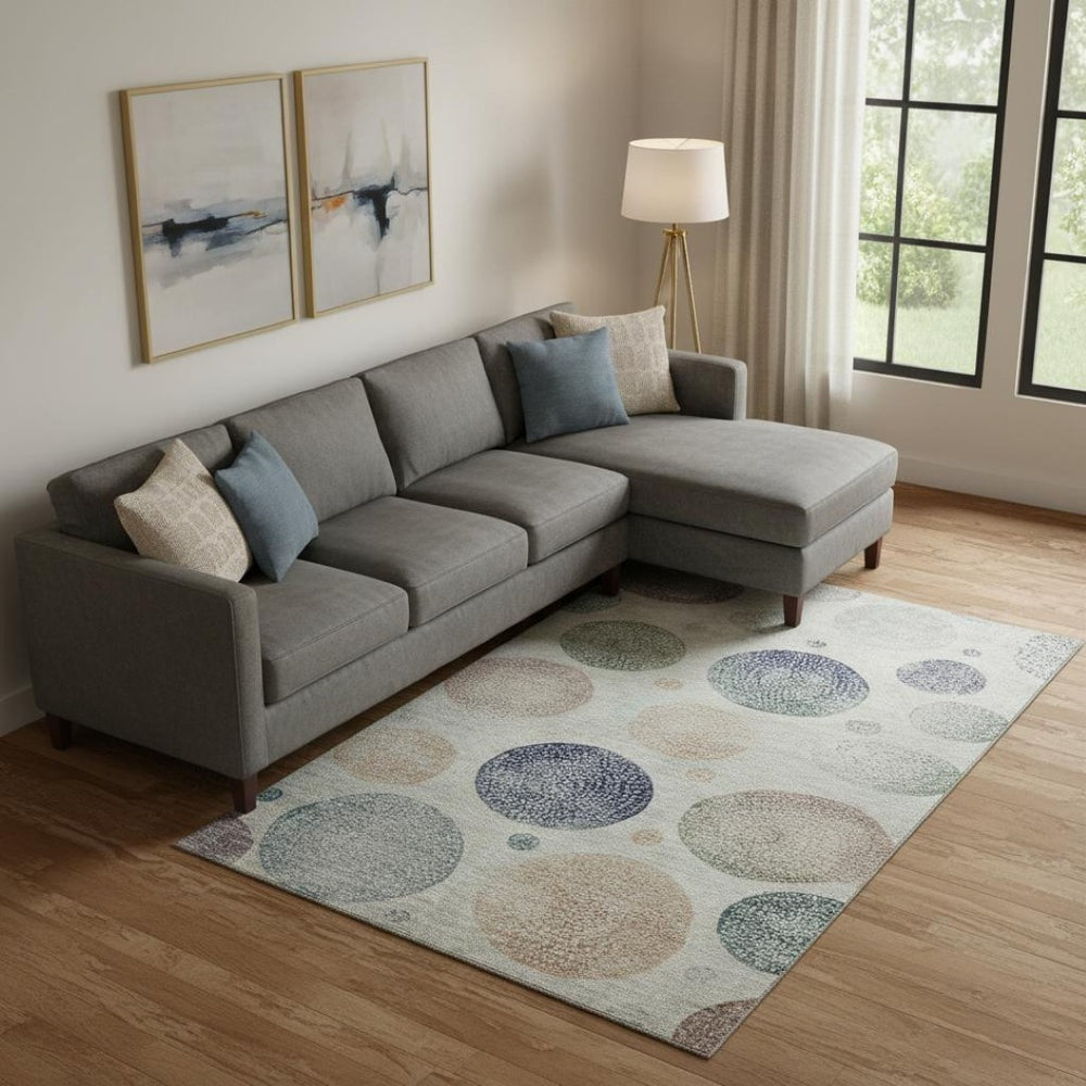 HomeRoots 10' X 14' Beige and Blue Geometric Area Rug - Washable, UV Protected for High-Traffic Spaces 707359