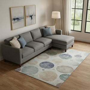 HomeRoots 10' X 14' Beige and Blue Geometric Area Rug - Washable, UV Protected for High-Traffic Spaces 707359