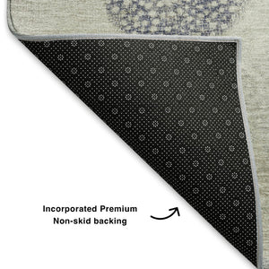 HomeRoots 10' X 14' Beige and Blue Geometric Area Rug - Washable, UV Protected for High-Traffic Spaces 707359