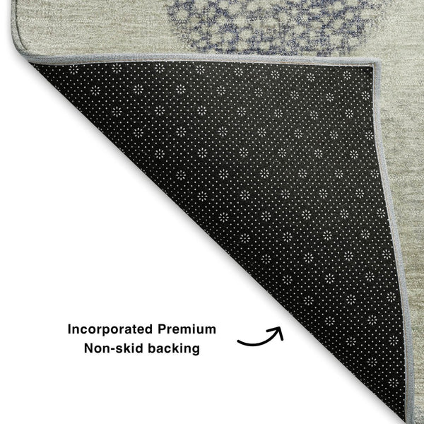 HomeRoots 10' X 14' Beige and Blue Geometric Area Rug - Washable, UV Protected for High-Traffic Spaces 707359
