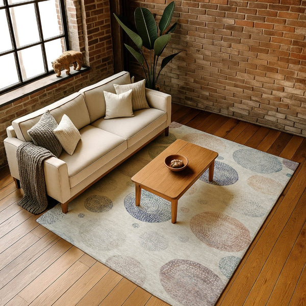 HomeRoots 10' X 14' Beige and Blue Geometric Area Rug - Washable, UV Protected for High-Traffic Spaces 707359