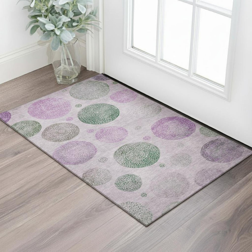 HomeRoots 5' X 8' Stylish Blush Green & Pink Geometric Washable Area Rug with UV Protection & Non-Slip Backing 707361