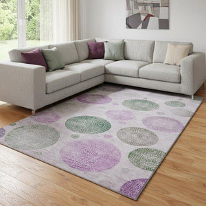 HomeRoots 9' X 12' Washable Blush Green & Pink Geometric Area Rug – UV Protected, Non-Slip, and Stylish! 707364
