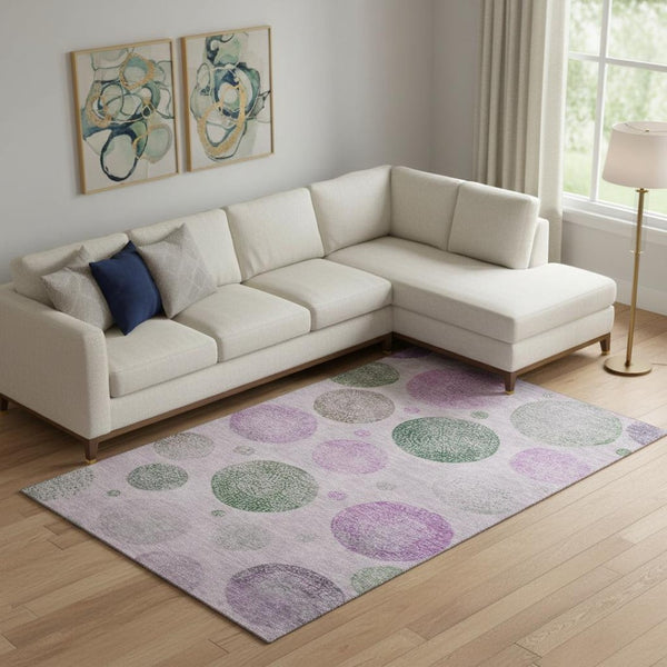 HomeRoots 10' Blush Green & Pink Geometric Washable Area Rug - UV Protected, Durable & Perfect for Homes 707365