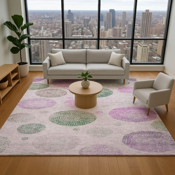 HomeRoots 10' Blush Green & Pink Geometric Washable Area Rug - UV Protected, Durable & Perfect for Homes 707365