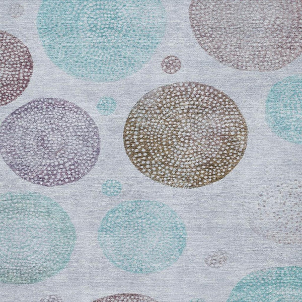 HomeRoots 5' X 8' Geometric Area Rug in Blue, Brown & Teal - Washable, UV Protected & Stain-Resistant Design 707367