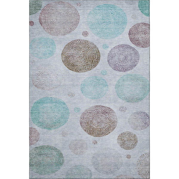 HomeRoots 5' X 8' Geometric Area Rug in Blue, Brown & Teal - Washable, UV Protected & Stain-Resistant Design 707367