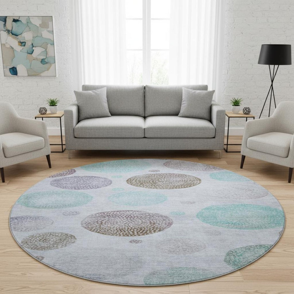 HomeRoots 8' X 10' Geometric Area Rug in Blue, Brown & Teal - Washable, UV Resistant, Perfect for Busy Homes! 707369