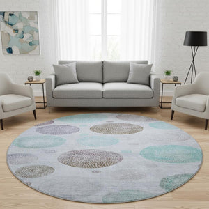 HomeRoots 8' X 10' Geometric Area Rug in Blue, Brown & Teal - Washable, UV Resistant, Perfect for Busy Homes! 707369