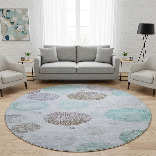 HomeRoots 8' X 10' Geometric Area Rug in Blue, Brown & Teal - Washable, UV Resistant, Perfect for Busy Homes! 707369