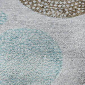 HomeRoots 8' X 10' Geometric Area Rug in Blue, Brown & Teal - Washable, UV Resistant, Perfect for Busy Homes! 707369