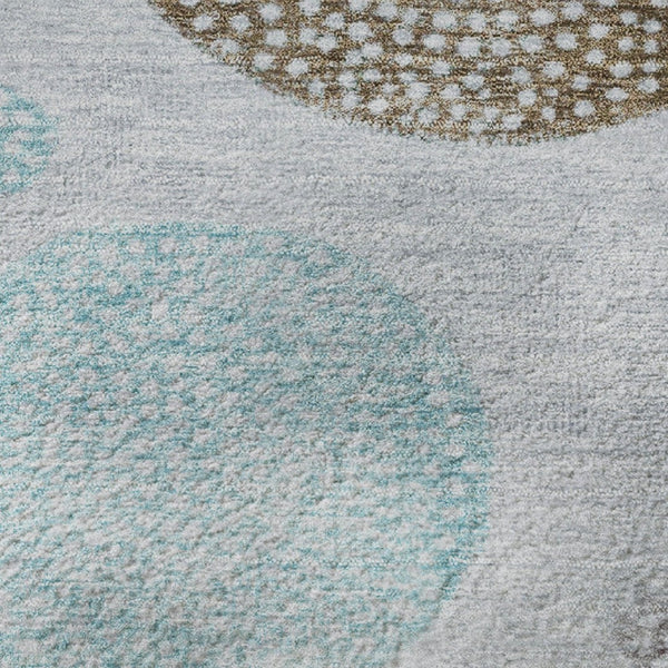 HomeRoots 8' X 10' Geometric Area Rug in Blue, Brown & Teal - Washable, UV Resistant, Perfect for Busy Homes! 707369