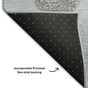 HomeRoots 9' X 12' Modern Geometric Washable Area Rug in Blue, Brown & Teal - UV Resistant & Easy Care! 707370