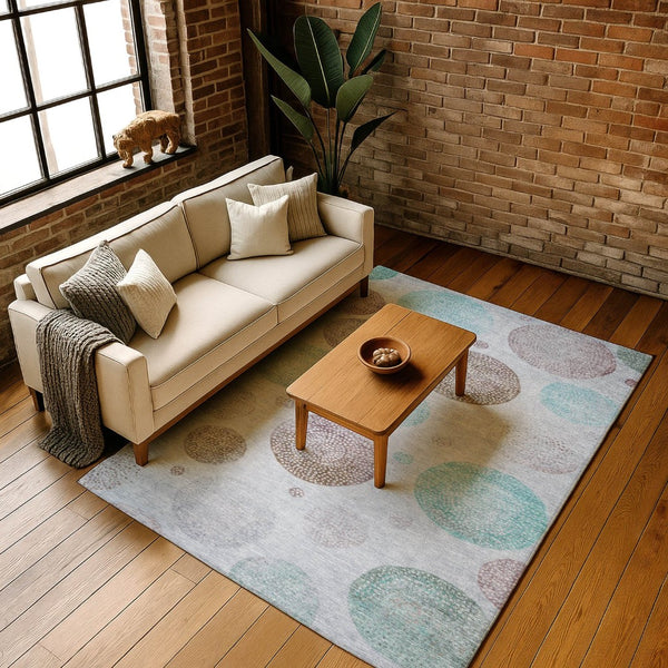 HomeRoots 9' X 12' Modern Geometric Washable Area Rug in Blue, Brown & Teal - UV Resistant & Easy Care! 707370