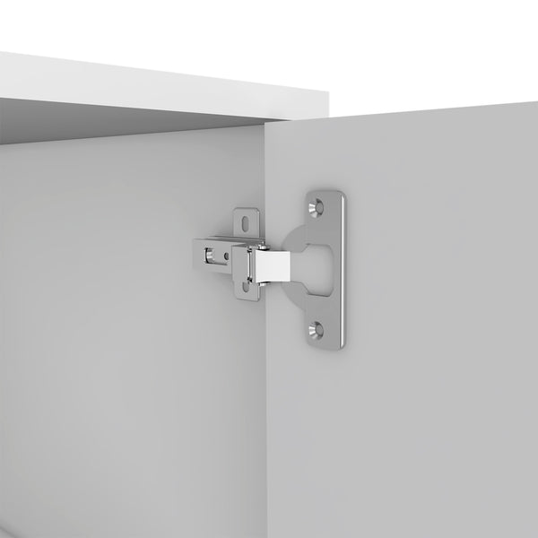 English Elm Dallas L-Shaped Home Office Desk with Spacious Work Surface, Two Open Shelves and Cabinet Storage Solution White 34 L x 24 W x 5 H B128S00164