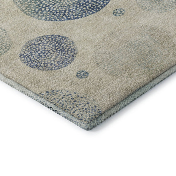 HomeRoots 8' Stylish Washable Round Rug in Ivory, Blue & Peach - Durable, Stain-Resistant, UV Protected Design 707374