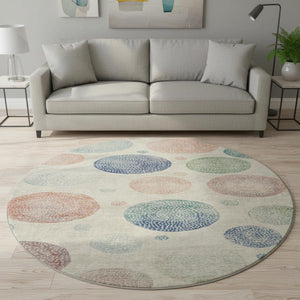 HomeRoots 8' X 10' Washable Ivory Blue Peach Area Rug - Durable, UV-Protected, Non-Slip for Modern Homes 707375