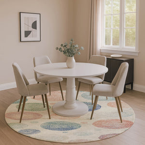 HomeRoots 8' X 10' Washable Ivory Blue Peach Area Rug - Durable, UV-Protected, Non-Slip for Modern Homes 707375