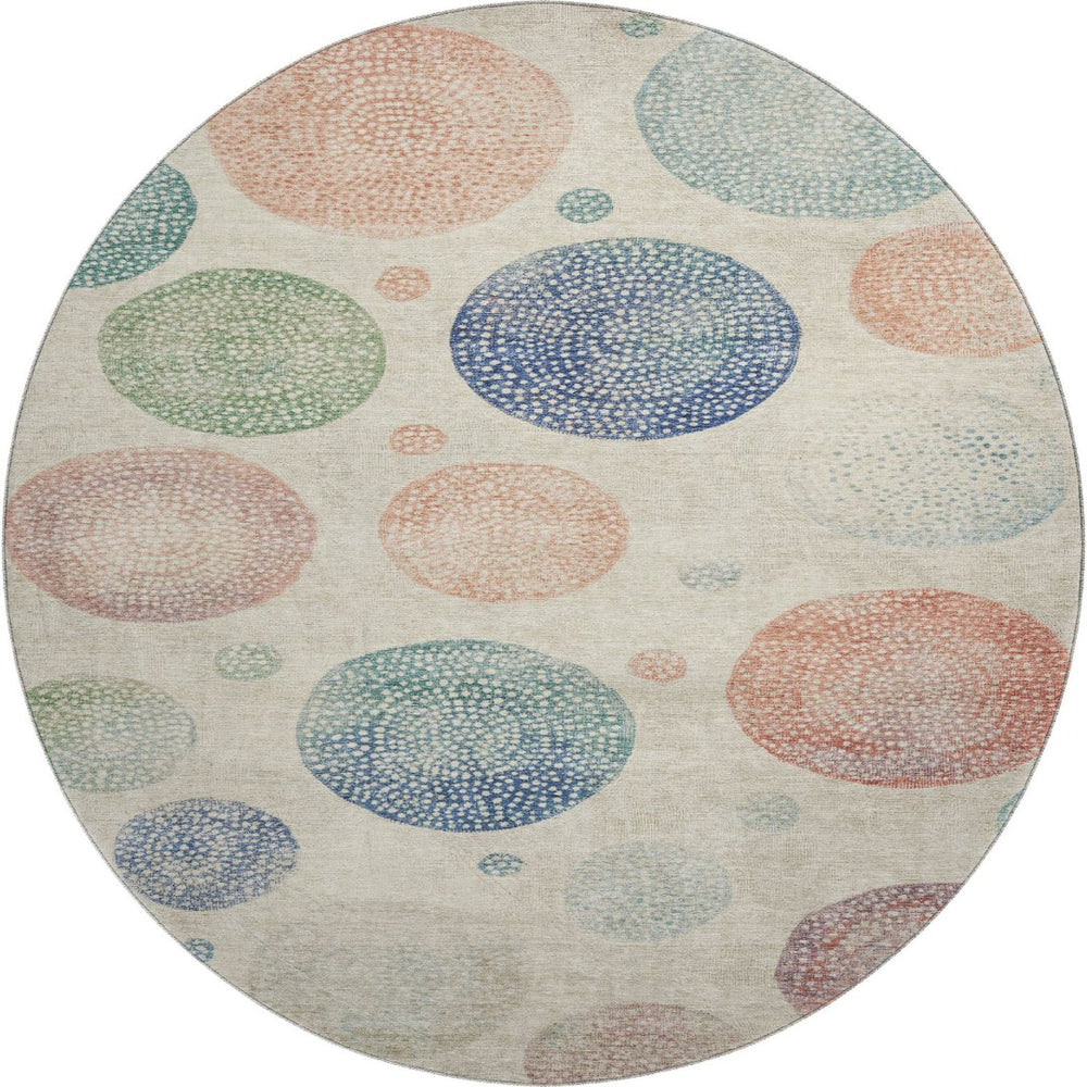 HomeRoots 8' X 10' Washable Ivory Blue Peach Area Rug - Durable, UV-Protected, Non-Slip for Modern Homes 707375