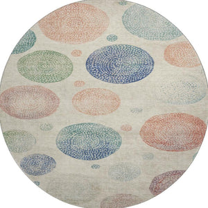 HomeRoots 8' X 10' Washable Ivory Blue Peach Area Rug - Durable, UV-Protected, Non-Slip for Modern Homes 707375