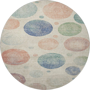 HomeRoots 8' X 10' Washable Ivory Blue Peach Area Rug - Durable, UV-Protected, Non-Slip for Modern Homes 707375