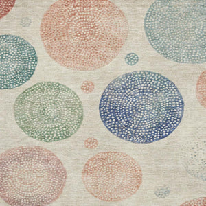 HomeRoots 9' X 12' Stylish Ivory Blue Peach Geometric Area Rug - Washable, UV Protected & Non-Slip Design 707376
