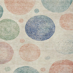 HomeRoots 10' X 14' Washable Ivory Blue Peach Geometric Area Rug with UV Protection for Modern Interiors 707377