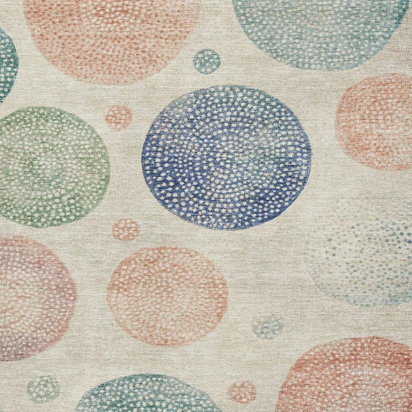 HomeRoots 10' X 14' Washable Ivory Blue Peach Geometric Area Rug with UV Protection for Modern Interiors 707377