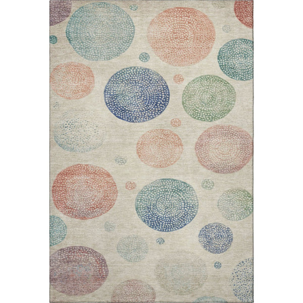 HomeRoots 10' X 14' Washable Ivory Blue Peach Geometric Area Rug with UV Protection for Modern Interiors 707377
