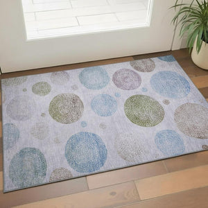 HomeRoots 5' X 8' Geometric Washable Area Rug in Lavender Blue & Brown - UV Protected & Stain-Resistant! 707379